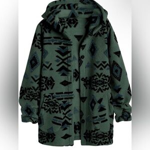 Womens Aztec Print Fleece Hoodie Jacket Button Down Shacket (CHOSE A SIZE)